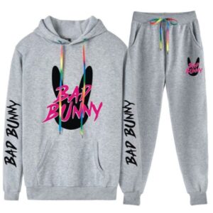 Bad Bunny Logo Printed Kangaroo Pocket Tracksuit