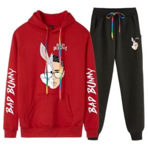 Bad Bunny Red Black Printed Kangaroo Tracksuit